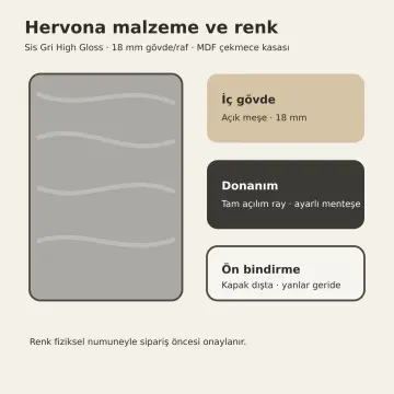 Hervona Sis Gri High Gloss Çekilir Altı Saplı Mini Sos Tenceresi Kademeli Beşikli Düz Mutfak Dolabı