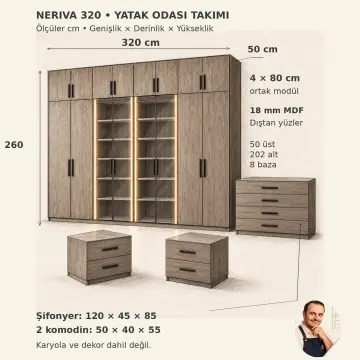 Neriva 320 Reflekte LED’li MDF Yatak Odası Takımı