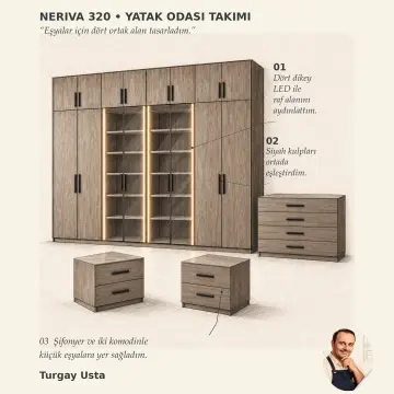 Neriva 320 Reflekte LED’li MDF Yatak Odası Takımı