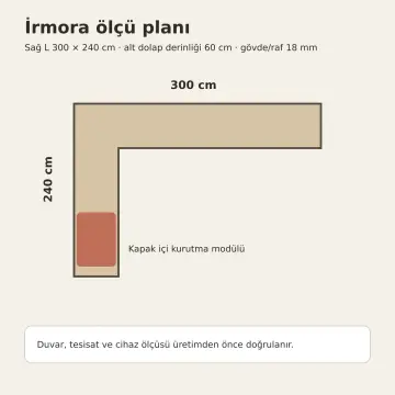 İrmora Keten Krem Membran Kapak İçi Dört Tekrar Kullanılabilir Krema Torbası Kurutma Mandallı Sağ L Mutfak Dolabı