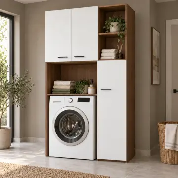 Avenyora Düz MDF Tek Makineli Üç Kapaklı ve Havlu Nişli Dolap 110 cm