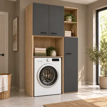 Avenyora Düz MDF Tek Makineli Üç Kapaklı ve Havlu Nişli Dolap 110 cm