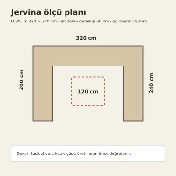 Jervina RAL 7042 Lake Çekilir Üç Döküm Demlik Bağımsız Beşikli U Mutfak Dolabı