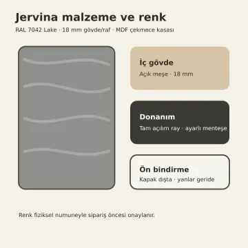 Jervina RAL 7042 Lake Çekilir Üç Döküm Demlik Bağımsız Beşikli U Mutfak Dolabı