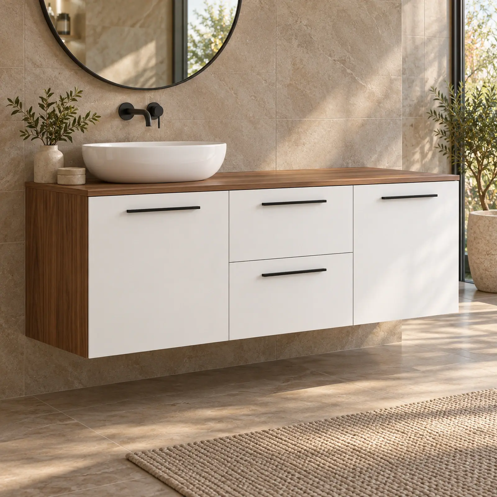 Velyandra Düz MDF İki Kapaklı İki Çekmeceli Asma Banyo Dolabı 120 cm