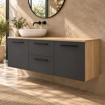 Velyandra Düz MDF İki Kapaklı İki Çekmeceli Asma Banyo Dolabı 120 cm