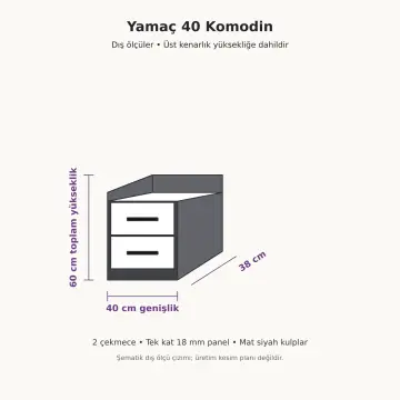 Yamaç 40 İki Çekmeceli Dar Komodin