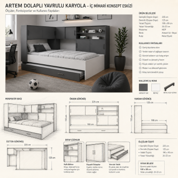 Artem Dolaplı Yavrulu Karyola