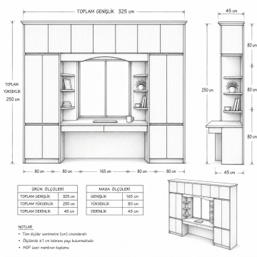 Sonomo Vizon Cam Önü Çalışma Masalı Dolap*