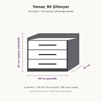 Yamaç 90 Üç Çekmeceli Alçak Şifonyer