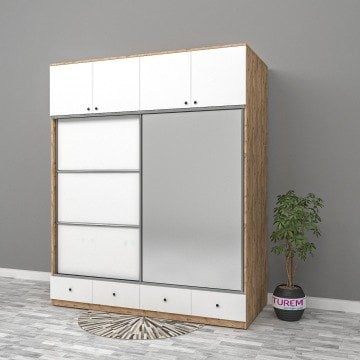 Kaktüs Sürgülü 6 Kapaklı 4 Çekmeceli Yüklük Dolap