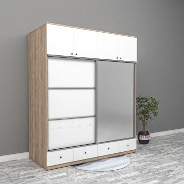 Kaktüs Sürgülü 6 Kapaklı 4 Çekmeceli Yüklük Dolap