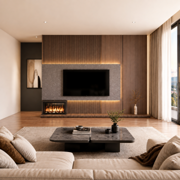 AURA CEVİZ – Şömine ve led Detaylı TV Ünitesi*