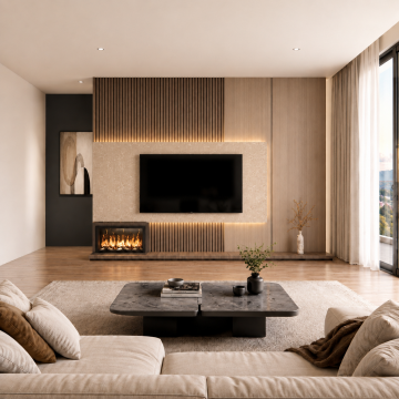 AURA CEVİZ – Şömine ve led Detaylı TV Ünitesi*