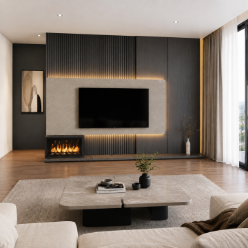 AURA CEVİZ – Şömine ve led Detaylı TV Ünitesi*