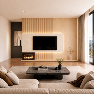 AURA CEVİZ – Şömine ve led Detaylı TV Ünitesi*