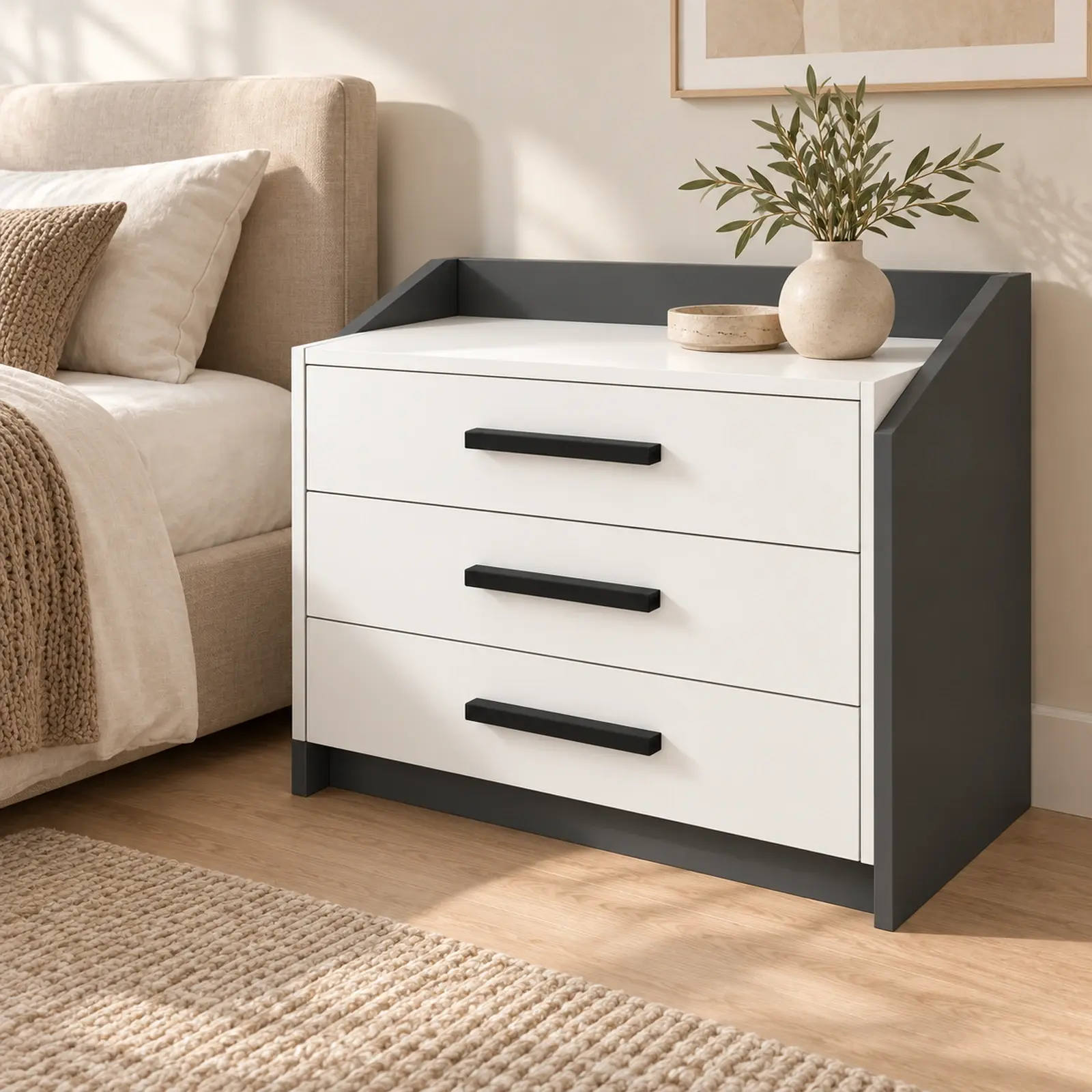 Yamaç 90 Üç Çekmeceli Alçak Şifonyer Mdf - Antrasit Beyaz