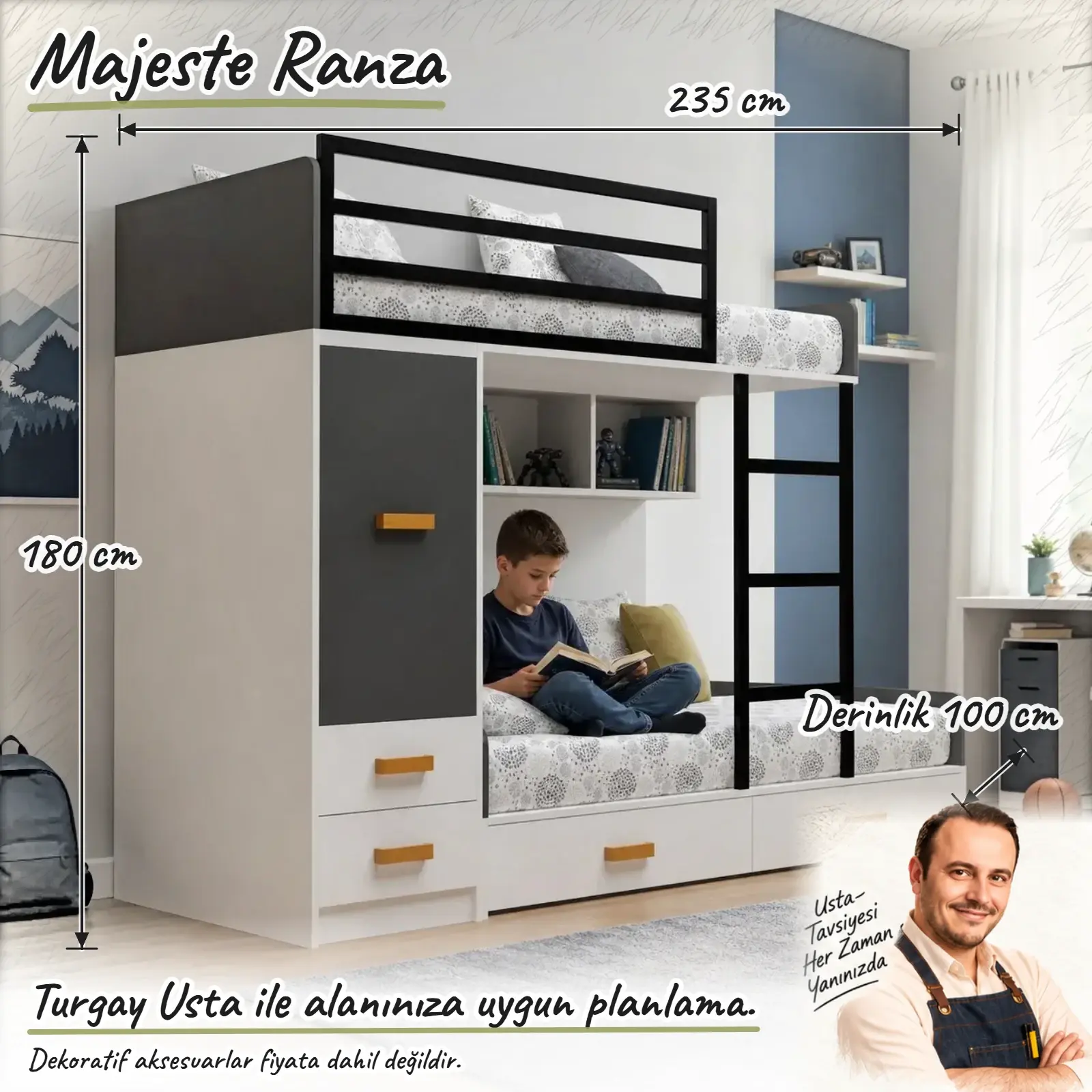Majeste Ranza Turgay Usta ölçülü eskiz 235x100x180 cm