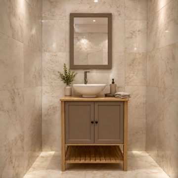 Adaçayı Meşe – Doğal Ahşap Banyo Dolabı Tasarımı*