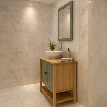 Adaçayı Meşe – Doğal Ahşap Banyo Dolabı Tasarımı*
