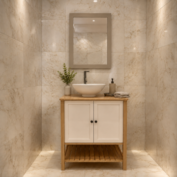 Adaçayı Meşe – Doğal Ahşap Banyo Dolabı Tasarımı*