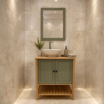 Adaçayı Meşe – Doğal Ahşap Banyo Dolabı Tasarımı*