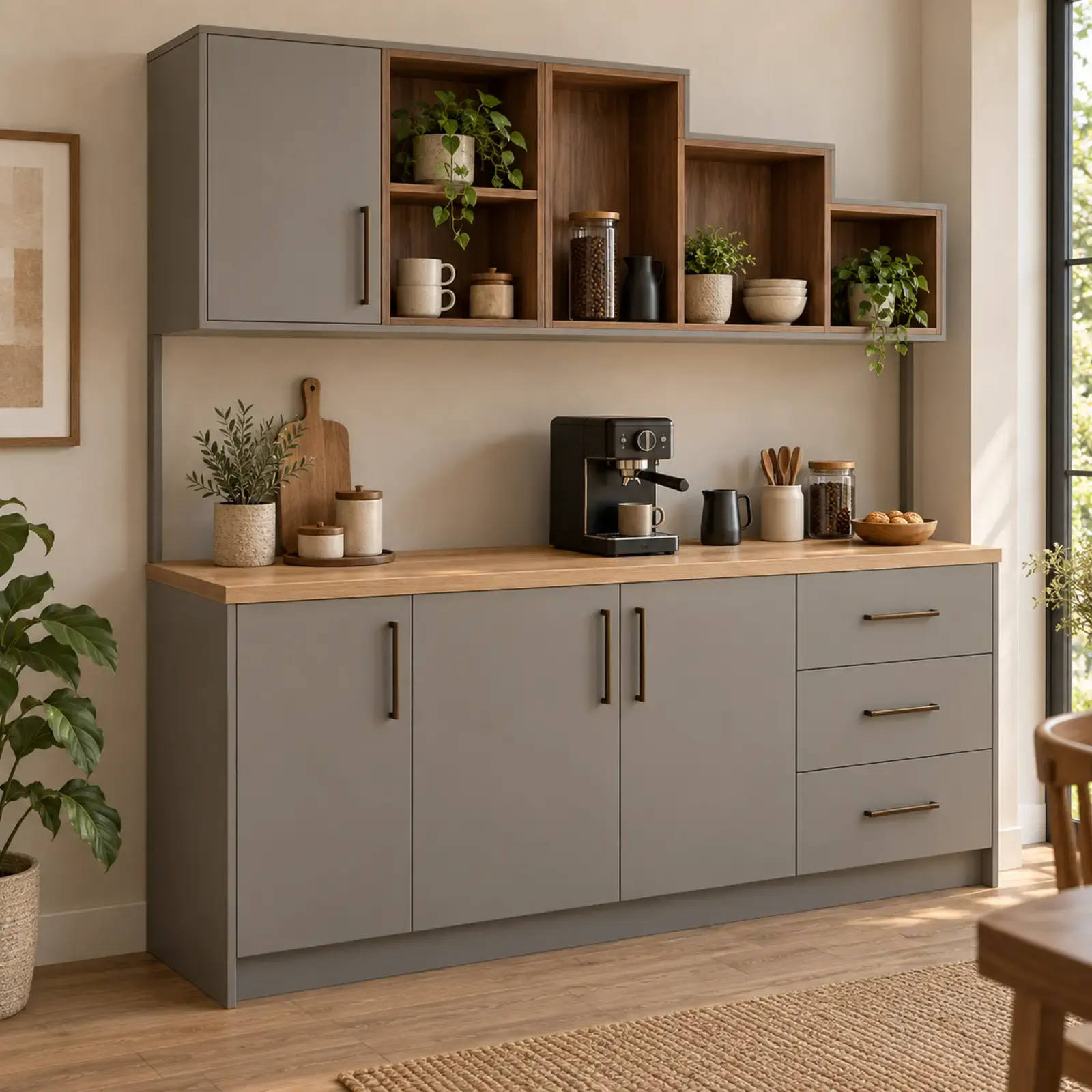 Selyora 155 cm Kademeli Raflı Düz MDF Kahve Köşesi