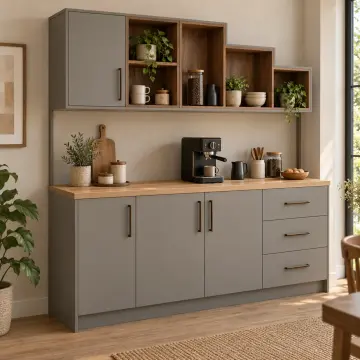 Selyora 155 cm Kademeli Raflı Düz MDF Kahve Köşesi