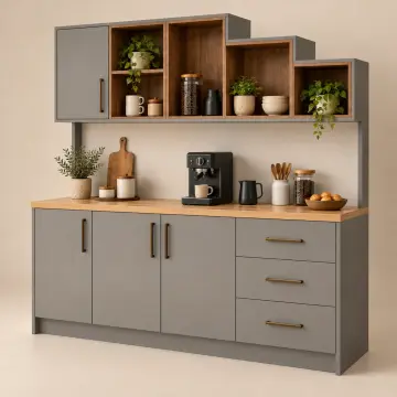 Selyora 155 cm Kademeli Raflı Düz MDF Kahve Köşesi