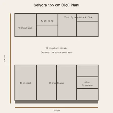 Selyora 155 cm Kademeli Raflı Düz MDF Kahve Köşesi