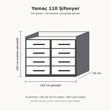 Yamaç 110 Sekiz Çekmeceli Çift Sıralı Şifonyer