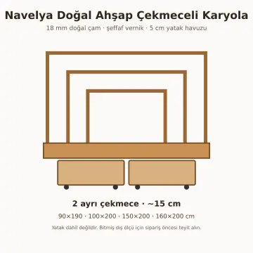 Navelya Doğal Ahşap Çekmeceli Karyola