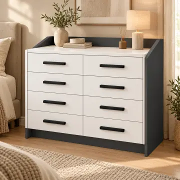 Yamaç 110 Sekiz Çekmeceli Çift Sıralı Şifonyer Mdf - Antrasit Beyaz
