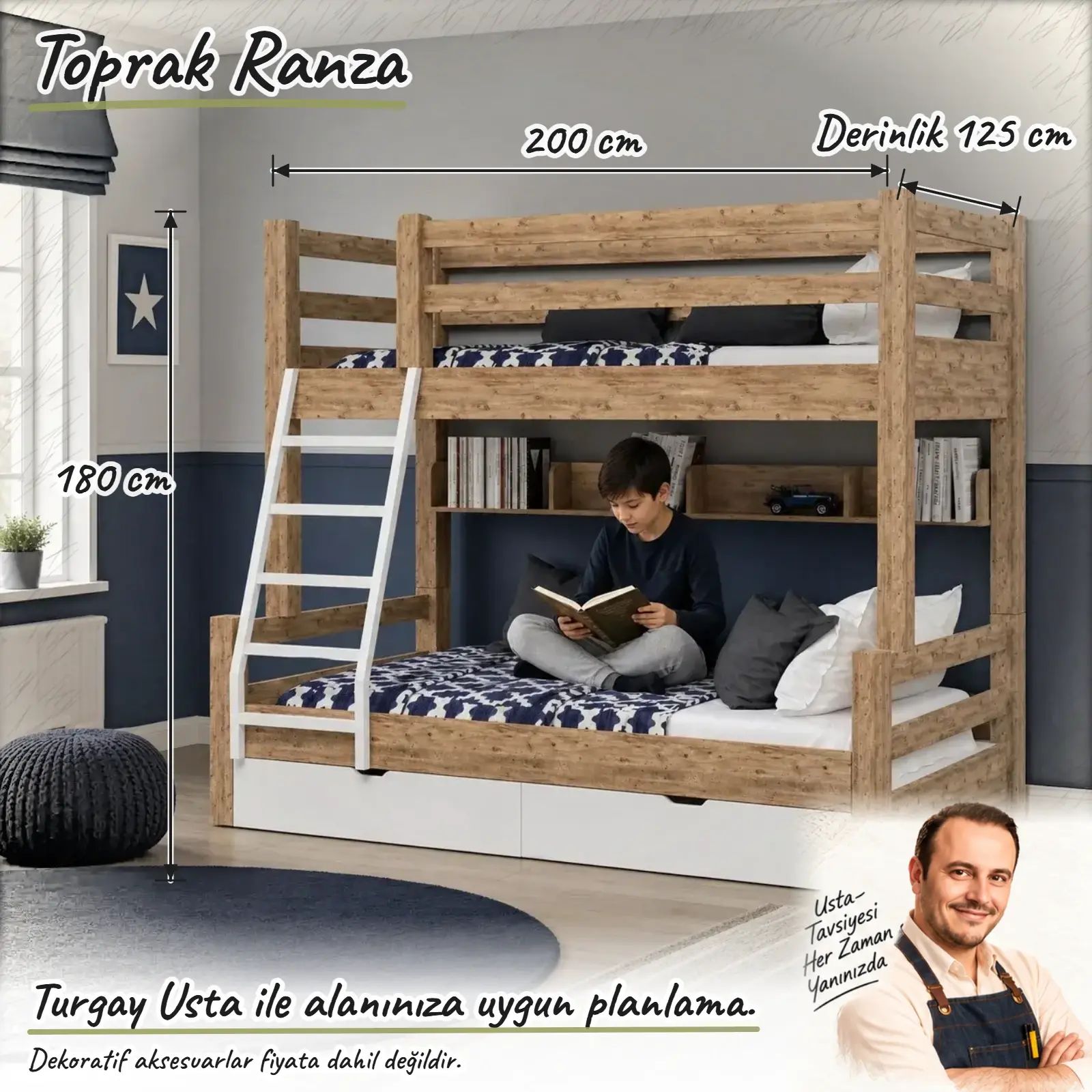 Toprak Ranza Turgay Usta ölçülü eskiz 200x125x180 cm