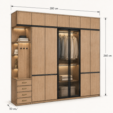 Monaco walnut reflekte camlı gardırop*