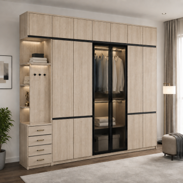 Monaco walnut reflekte camlı gardırop*