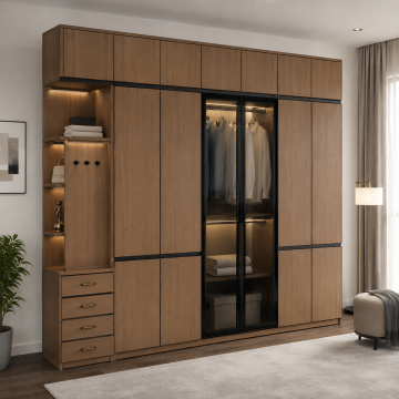 Monaco walnut reflekte camlı gardırop*