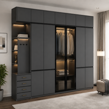 Monaco walnut reflekte camlı gardırop*
