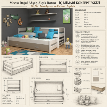 Mocca Doğal Ahşap Alçak Ranza