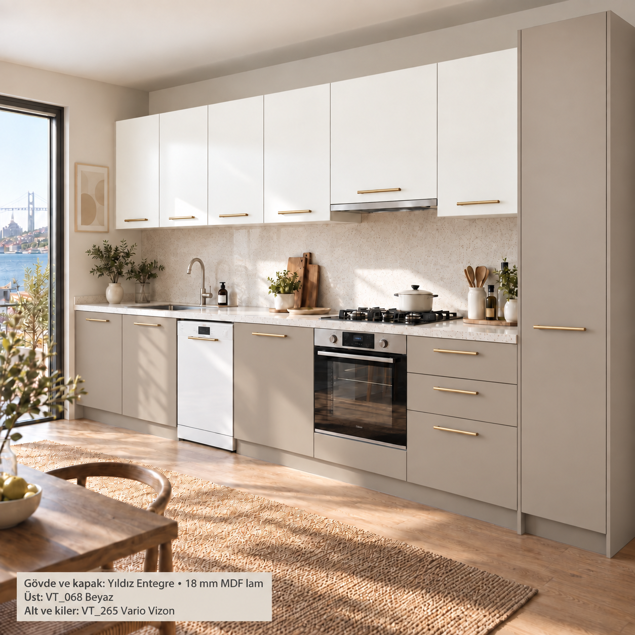 Arvenya MDF Kapaklı Düz Mutfak Dolabı – 40 cm Kilerli