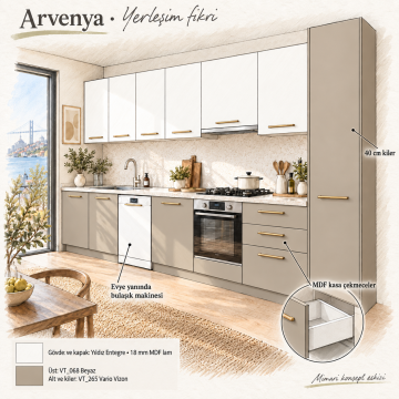 Arvenya MDF Kapaklı Düz Mutfak Dolabı – 40 cm Kilerli
