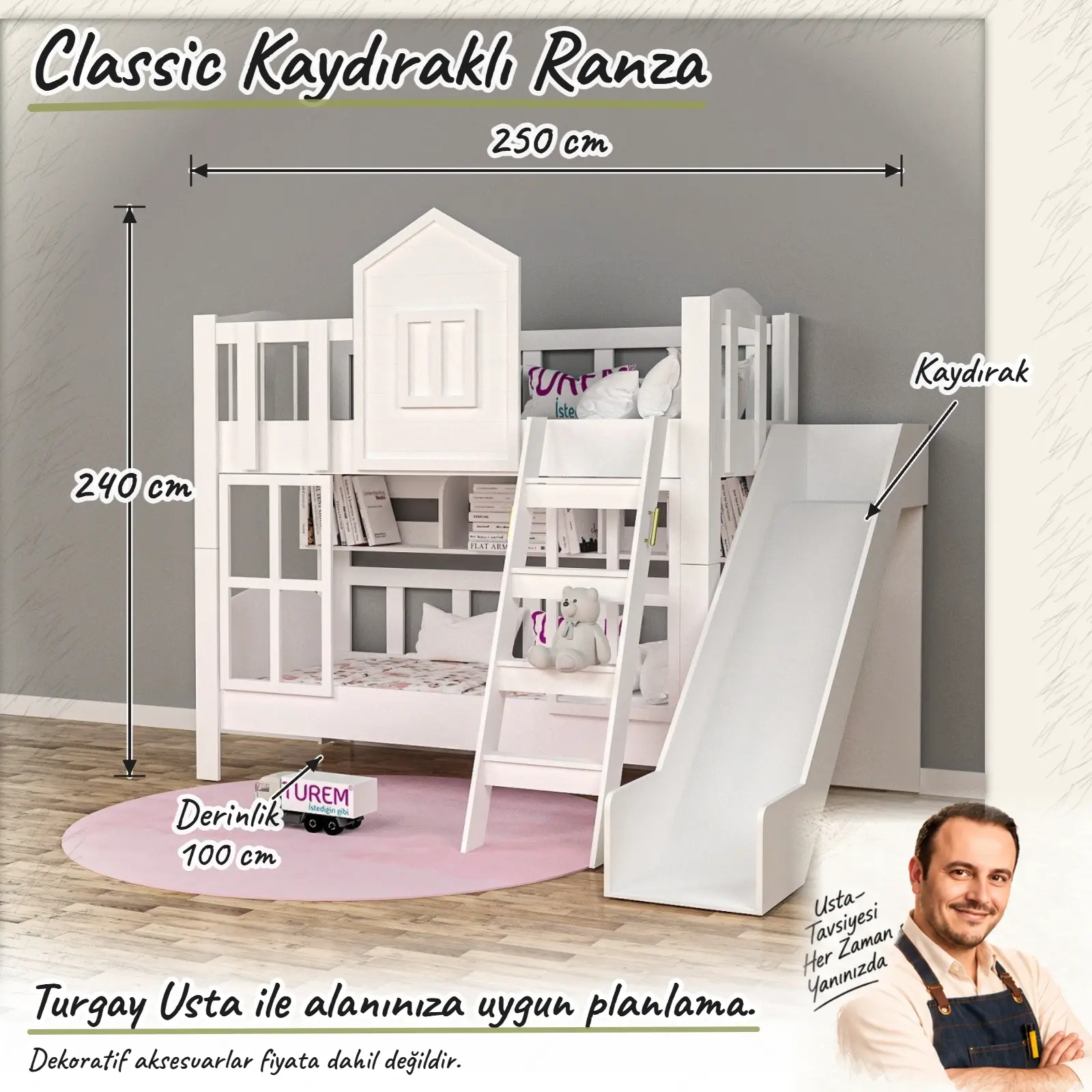 Classic Kaydıraklı Ranza Turgay Usta ölçülü eskiz