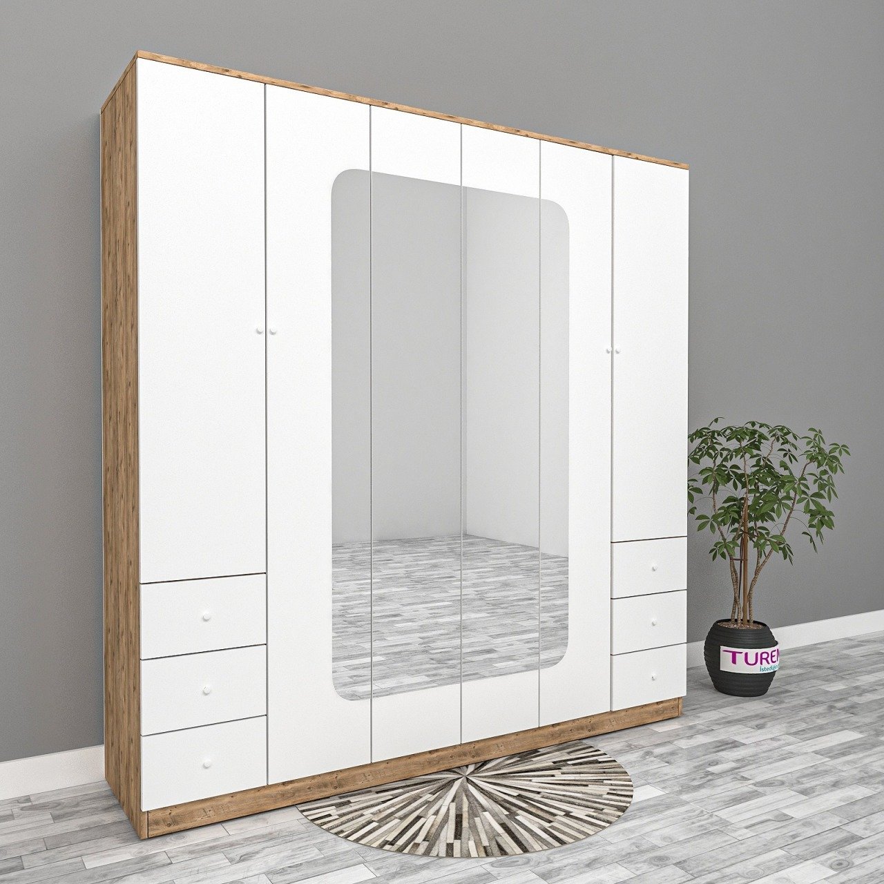 6 Kapılı 6 Çekmeceli Gardırop