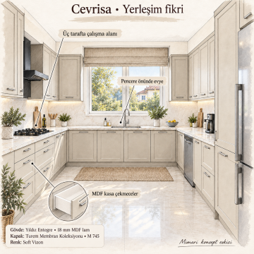 Cevrisa Membran Kapaklı U Mutfak Dolabı – M745 Soft Vizon