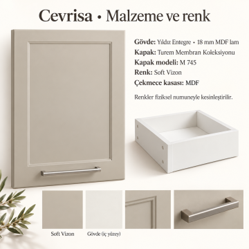 Cevrisa Membran Kapaklı U Mutfak Dolabı – M745 Soft Vizon