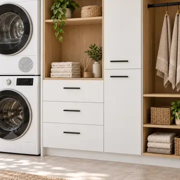 Rirelvona Düz MDF İstifli İki Makineli, Üç Çekmeceli Katlama Nişli, Temizlik ve Askı Dolabı 245 cm