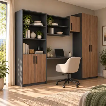 Tarenis 260 Tek Kişilik Kademeli Kitaplıklı Gardıroplu Çalışma Masası