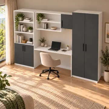 Tarenis 260 Tek Kişilik Kademeli Kitaplıklı Gardıroplu Çalışma Masası