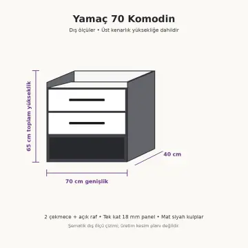 Yamaç 70 İki Çekmeceli Raflı Komodin Ceviz Beyaz - Suntalam