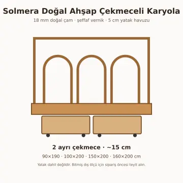 Solmera Doğal Ahşap Çekmeceli Karyola